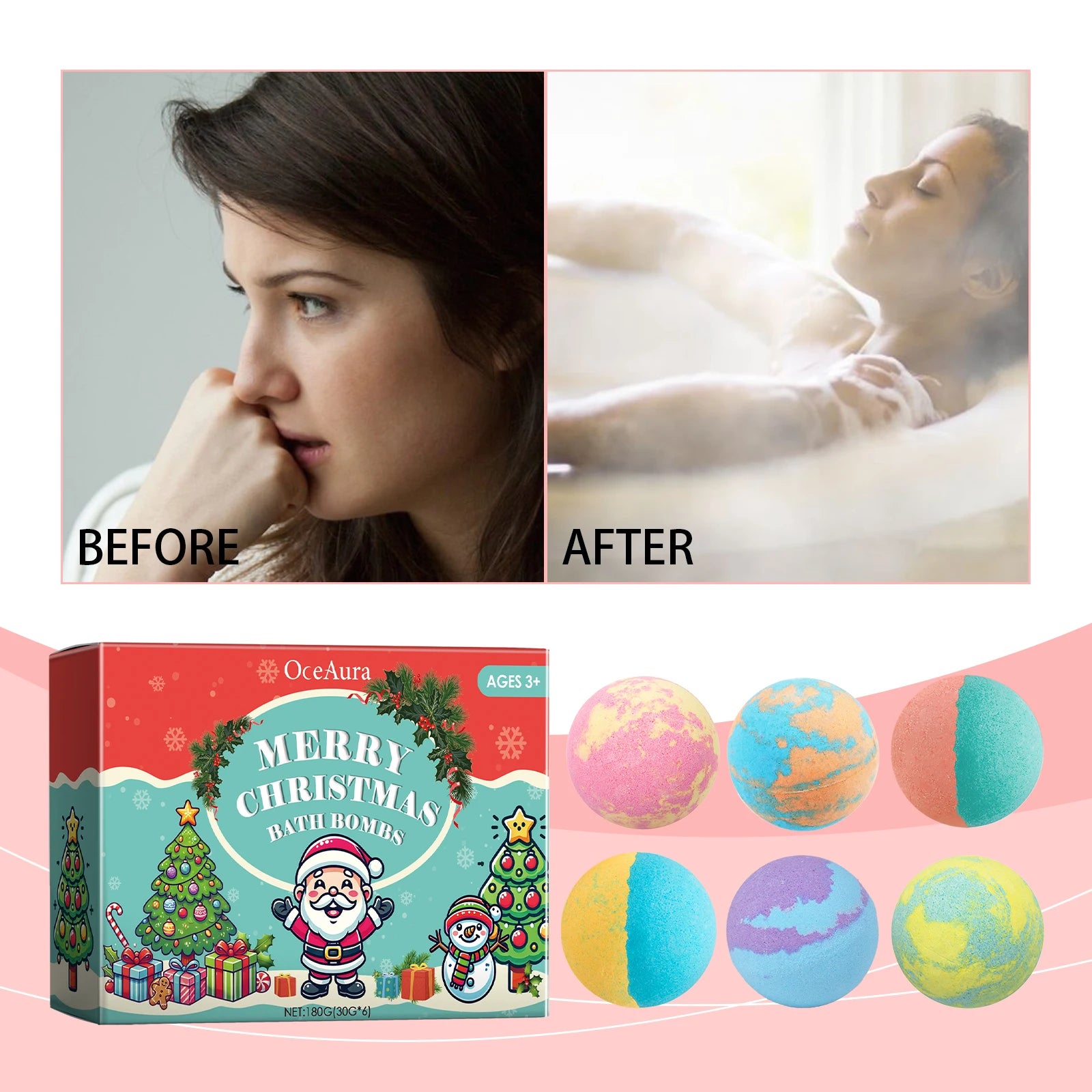 Oceaura 6pcs Bath Bombs – Nourishing & Stress Relief