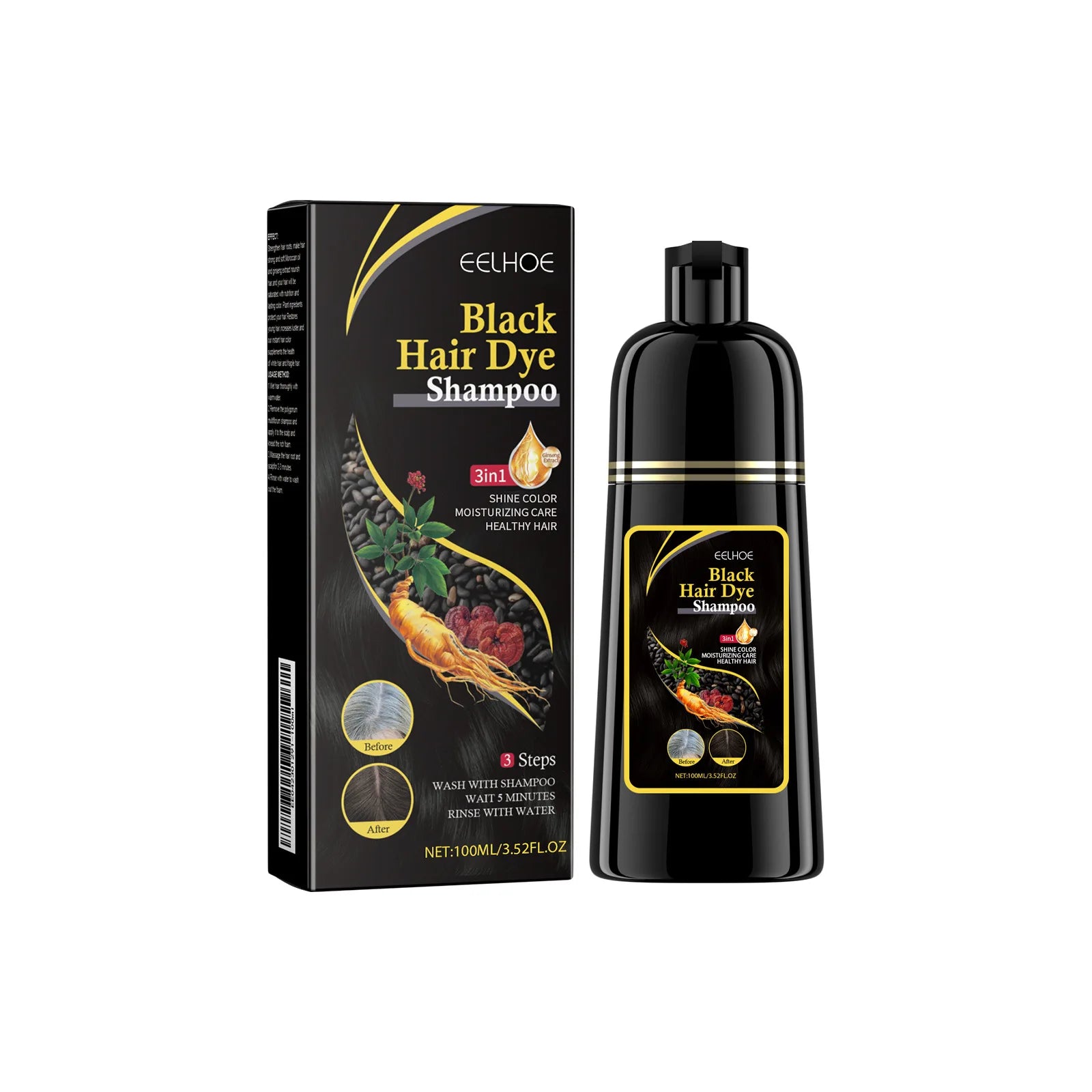 EELHOE 3-in-1 Hair Dye Shampoo – Dark Black